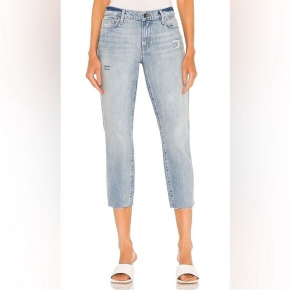 FRAME Le Garcon Crop Jeans Size 27 Blue Clash Mid Rise Distressed Denim - Picture 1 of 13